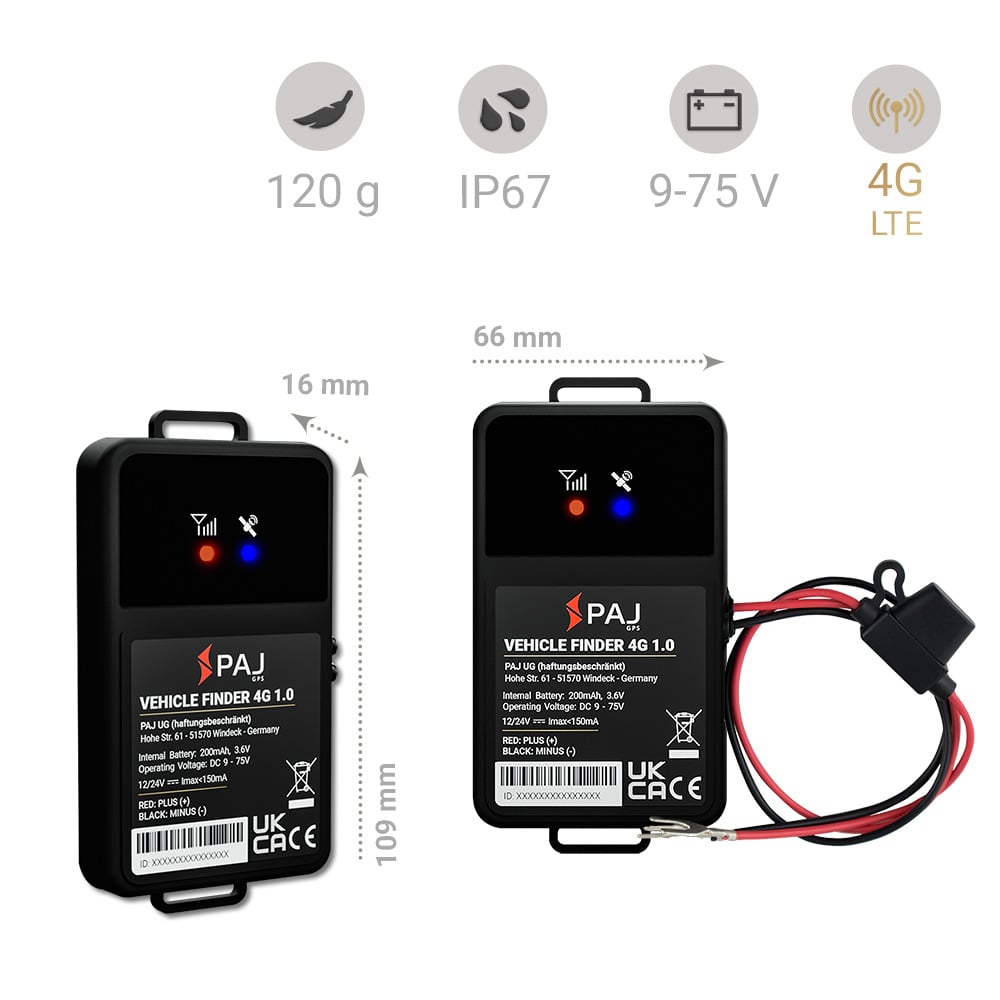 PAJ GPS Buscador de vehículos 4G 2.0 – Rastreador GPS para vehículos,  motocicletas, camiones y más – Conexión directa a la batería del vehículo  (9-75